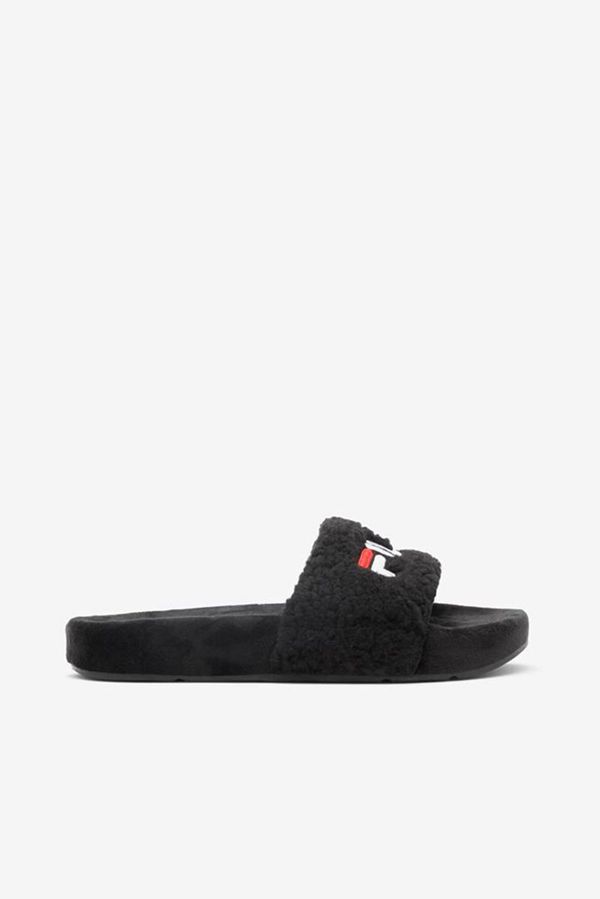 Slides Fila Mulher Pretas/Vermelhas/Branco - Fila Fuzzy Drifter Outlet Portugal,EYGO-76438